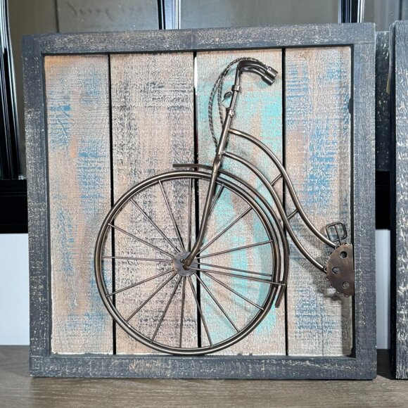 Rustic Farmhouse Bicycle Wall Art Duo — Metal & Wood Panels - Picture 3 of 6